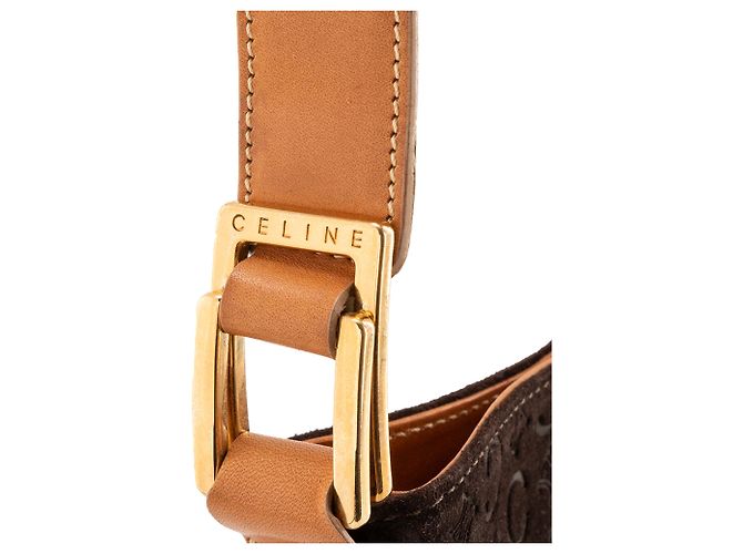 Céline CELINE - Sac à épaule Celine en daim empreinte monogramme triomphe marron vintage - vue 5