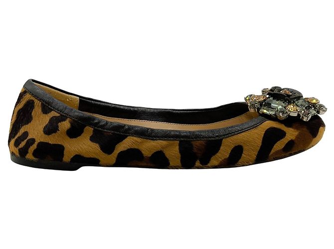 Sapatilhas Prada em pelo de vitelo com estampado de leopardo e ornamentos de cristal Marrom - vista 2