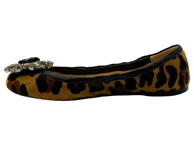 Sapatilhas Prada em pelo de vitelo com estampado de leopardo e ornamentos de cristal Marrom - vista 3