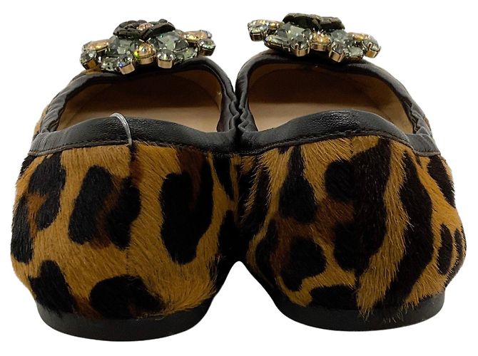 Sapatilhas Prada em pelo de vitelo com estampado de leopardo e ornamentos de cristal Marrom - vista 5