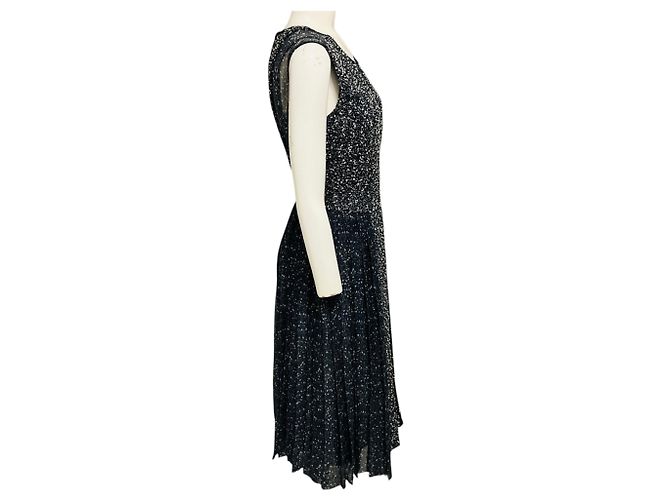 Vestido Adam Lippes Black / White / Blue / Navy Multi plissado em chiffon de seda e tweed de lã Multicor - vista 2