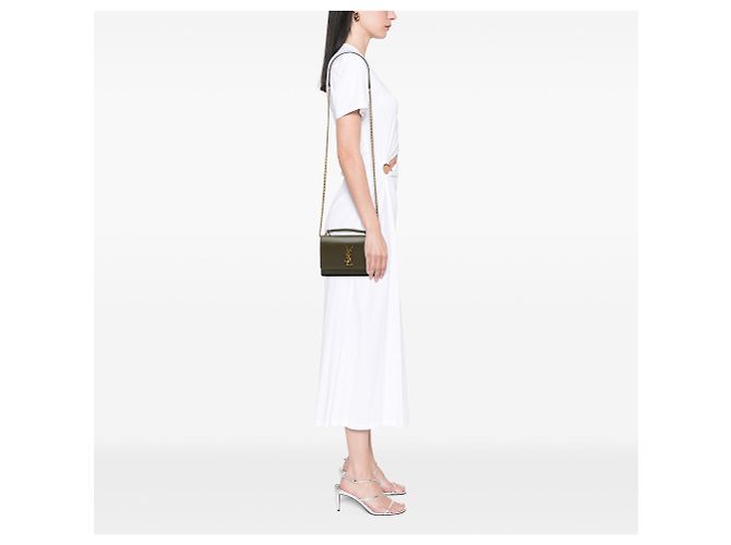 Autre Marque Borsa a tracolla Sunset Mini in pelle di vitello monogrammata verde Saint Laurent con catena - vista 6