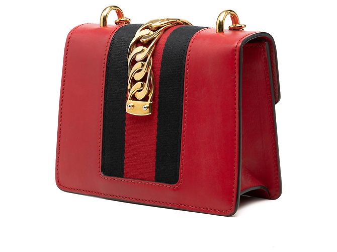 Borsa Red Gucci Mini Calfskin Web Sylvie Chain Satchel Rosso - vista 2