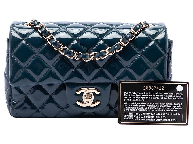 Bolsa Tiracolo Chanel Mini Rectangular Classic Patent Single Flap Azul - vista 7