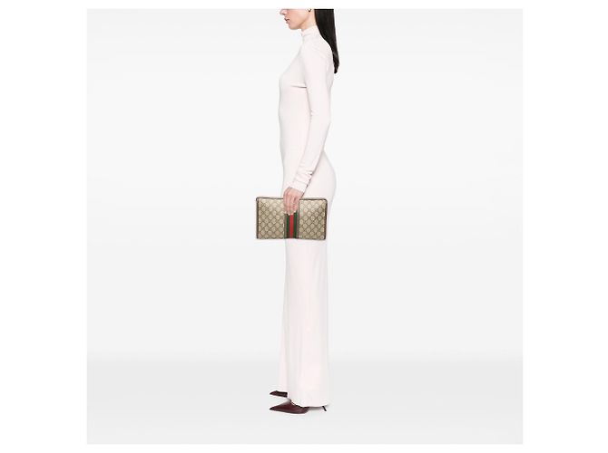 Clutch Gucci GG Supreme Web Ophidia Beige - vista 6