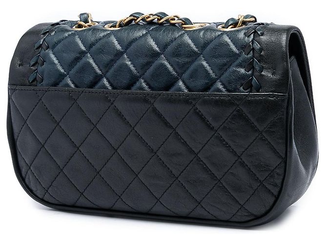 Borsa a tracolla Chanel Small CC Quilted Bicolor in pelle d'agnello intrecciata blu, patta Saddle - vista 2