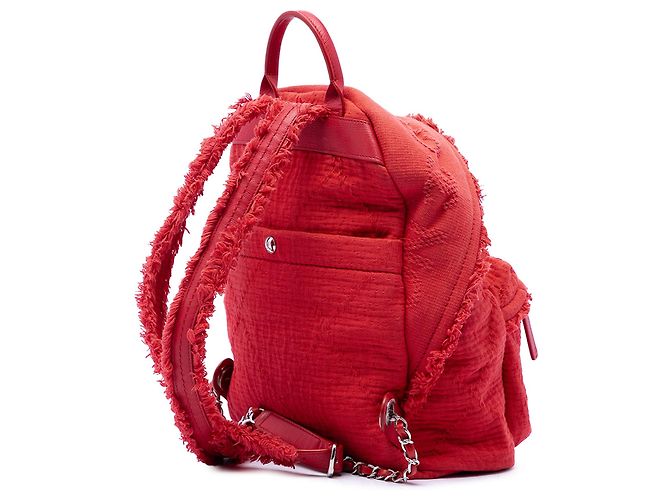 Red Chanel Quilted Canvas Front Pocket Fringe Backpack - view 2