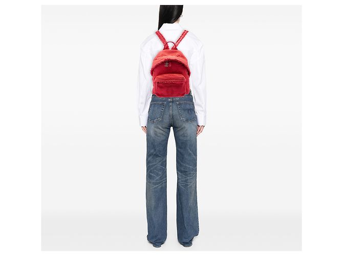Red Chanel Quilted Canvas Front Pocket Fringe Backpack - view 6