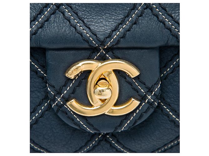 Borsa a tracolla Chanel Jumbo Quilted in vitello blu con tripla cucitura - vista 5