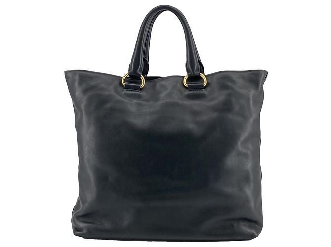 Prada Soft Calf Open Convertible Tote Satchel Schwarz - Ansicht 2
