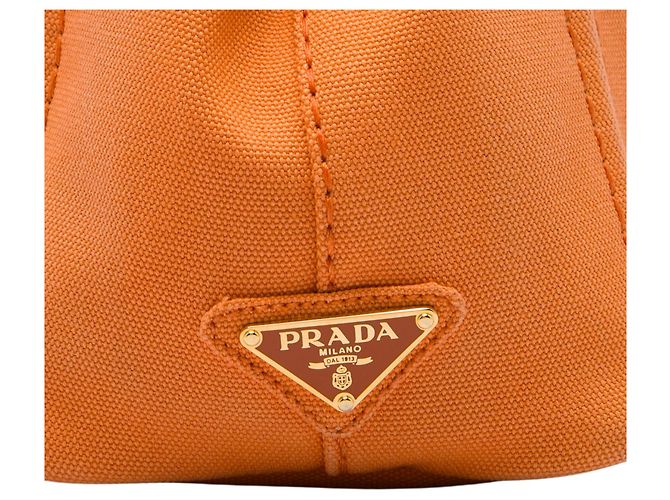 Prada Small Canvas Canapa Logo Tote Satchel Orange - Ansicht 5