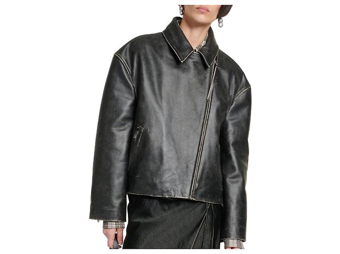 Acne Studios Leder Bikerjacke Schwarz - Ansicht 2