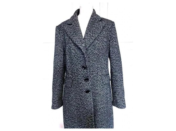 Autre Marque Abrigo largo de lana tweed en espiga Exaltation Negro Blanco - vista 10