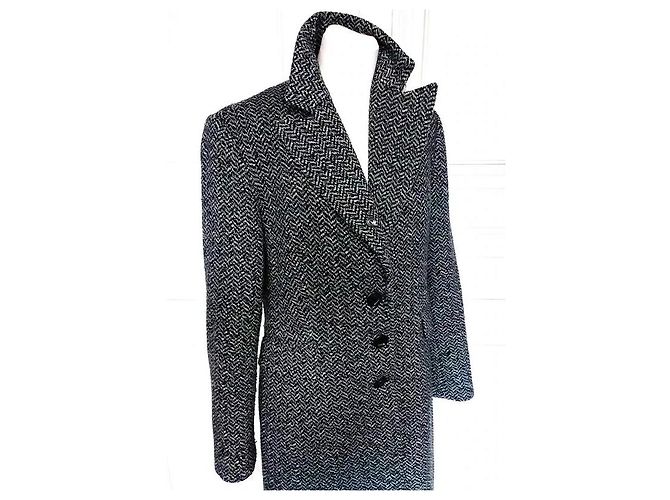 Autre Marque Abrigo largo de lana tweed en espiga Exaltation Negro Blanco - vista 12