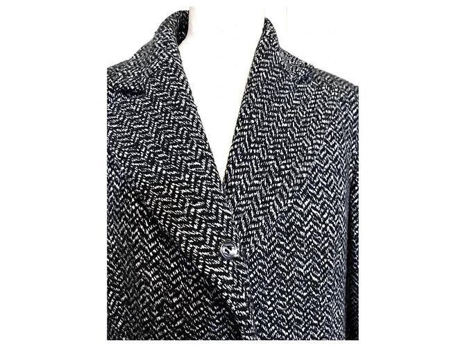 Autre Marque Abrigo largo de lana tweed en espiga Exaltation Negro Blanco - vista 13