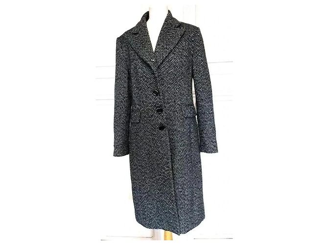 Autre Marque Abrigo largo de lana tweed en espiga Exaltation Negro Blanco - vista 16