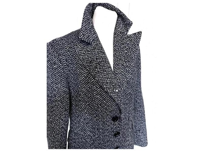 Autre Marque Abrigo largo de lana tweed en espiga Exaltation Negro Blanco - vista 2