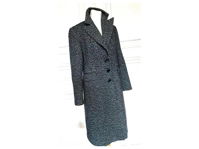 Autre Marque Abrigo largo de lana tweed en espiga Exaltation Negro Blanco - vista 3