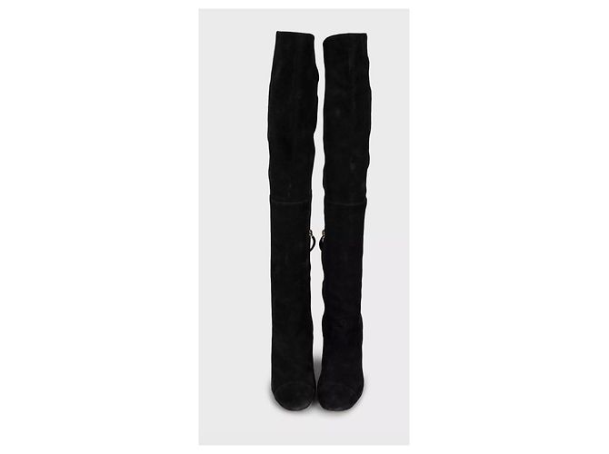 Stivali cuissardes in camoscio nero CHANEL EU 38 usati - vista 2