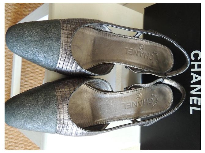 Chanel Slingback Pumps aus metallgrauem Echsenleder Metallisch - Ansicht 5