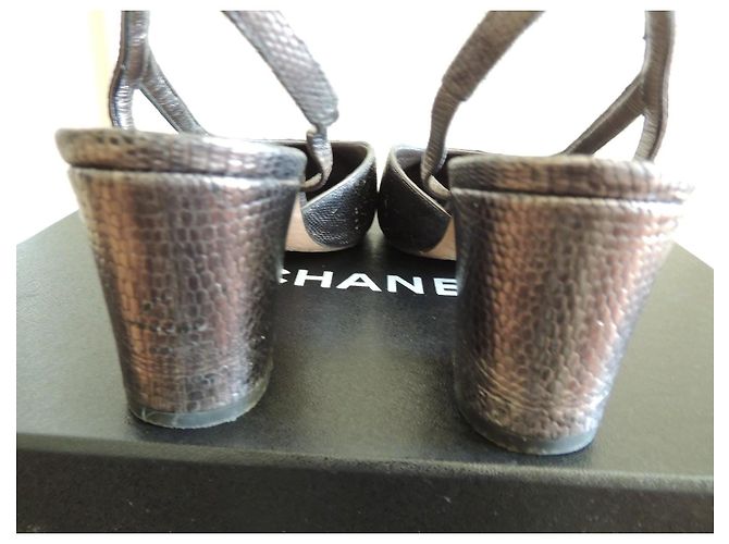 Chanel Slingback Pumps aus metallgrauem Echsenleder Metallisch - Ansicht 7