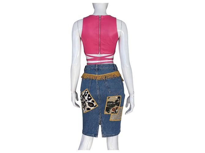 Jeremy Scott Saia de Denim Patchwork Azul Estampa de leopardo - vista 2