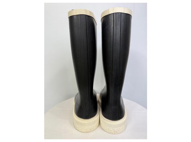Botas de lluvia Chanel de goma negra logo CC - Talla 39 Negro Blanco - vista 3