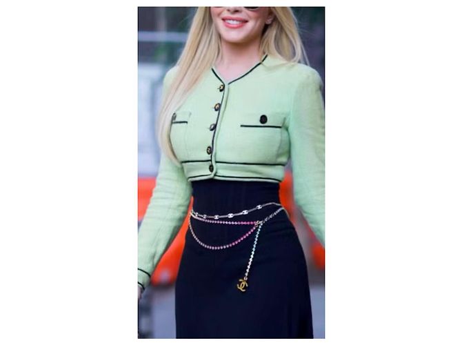 Cinto Colar Chanel Logo CC Cristais Arco-íris Multicor Dourado - vista 13