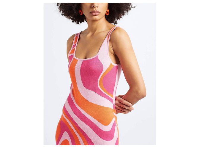 Autre Marque 8By Yoox Strick-Midikleid mit Wirbelprint Pink Orange Hellblau - Ansicht 2