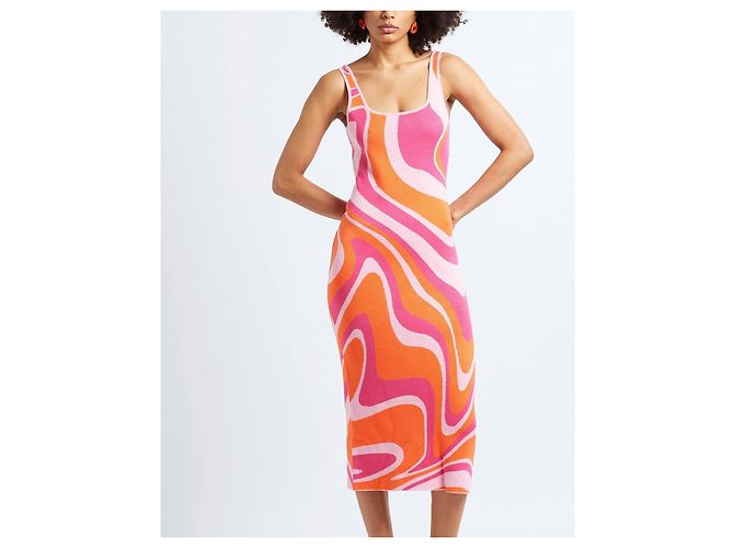 Autre Marque 8By Yoox Strick-Midikleid mit Wirbelprint Pink Orange Hellblau - Ansicht 3