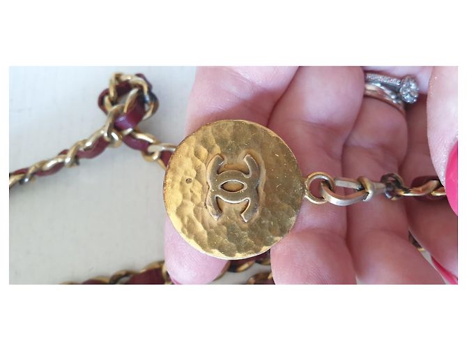 Chanel CC Logo Leather Chain Belt Dark red Gold hardware - view 2