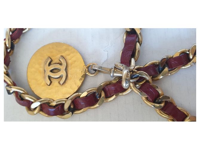 Chanel CC Logo Leather Chain Belt Dark red Gold hardware - view 4