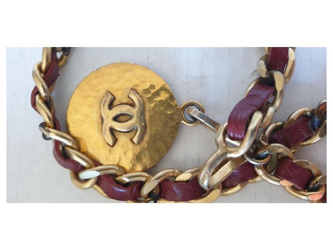 Chanel CC Logo Leather Chain Belt Dark red Gold hardware - view 5