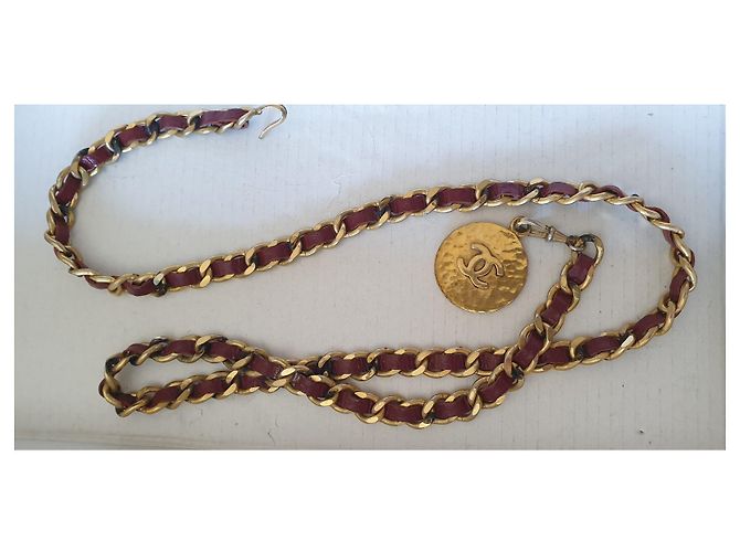 Chanel CC Logo Leather Chain Belt Dark red Gold hardware - view 6