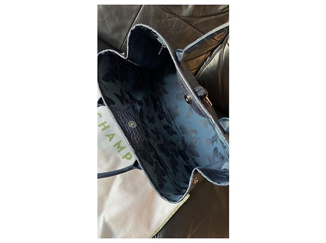 Longchamp Roseau Saco Cabas Couro Efeito Croco Azul escuro - vista 3