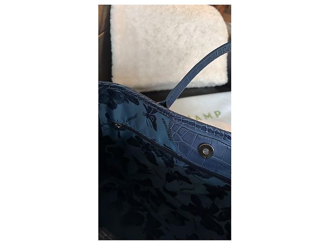 Longchamp Roseau Saco Cabas Couro Efeito Croco Azul escuro - vista 4