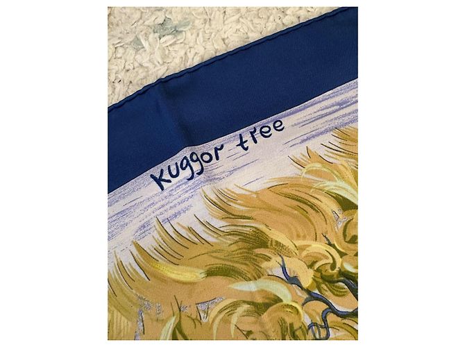 Hermès Kuggor Tree Seidentuch Braun Weiß Blau Golden Grün - Ansicht 10