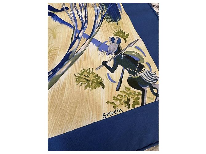 Hermès Kuggor Tree Seidentuch Braun Weiß Blau Golden Grün - Ansicht 11