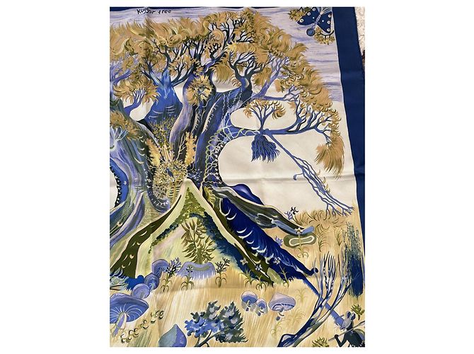 Hermès Kuggor Tree Seidentuch Braun Weiß Blau Golden Grün - Ansicht 7