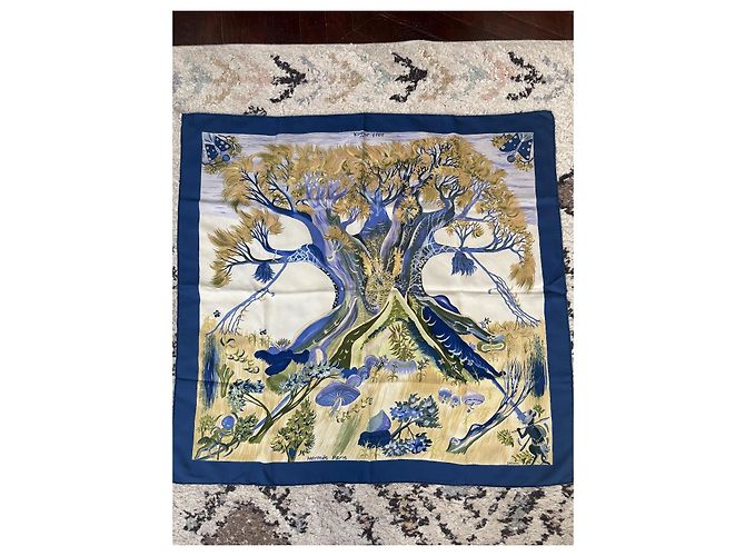 Hermès Kuggor Tree Seidentuch Braun Weiß Blau Golden Grün - Ansicht 9