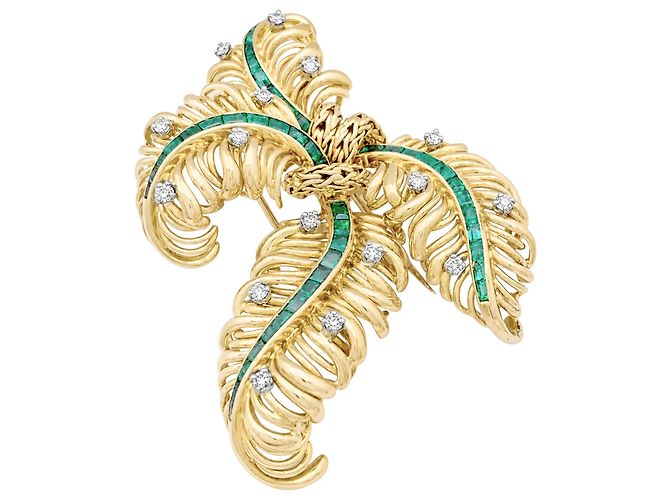 Spilla Chaumet "Panache", oro giallo, diamanti, smeraldi. - vista 3