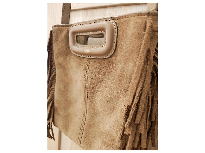 Maje Bolso bandolera de ante con flecos Castaño - vista 3
