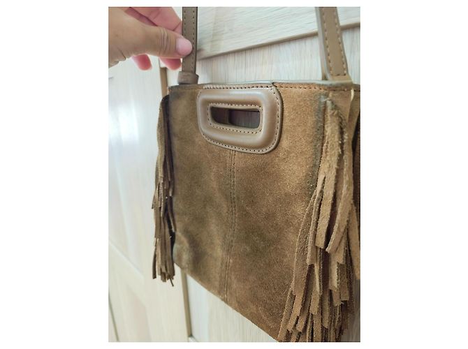 Maje Bolso bandolera de ante con flecos Castaño - vista 4