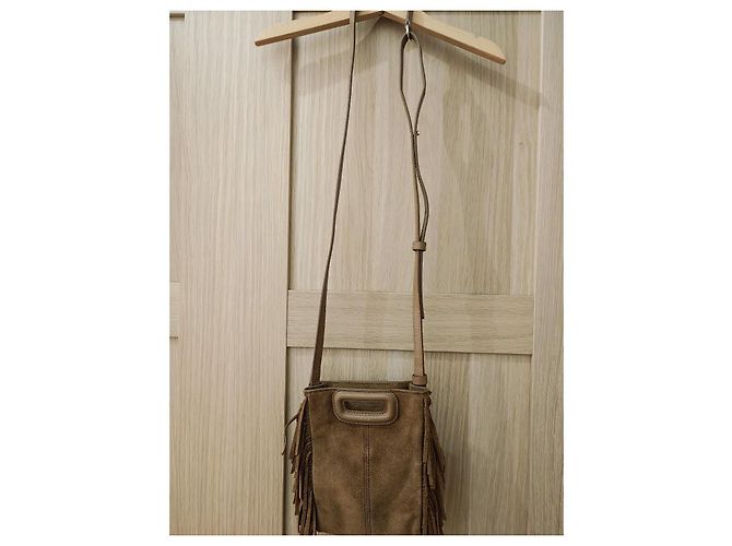Maje Bolso bandolera de ante con flecos Castaño - vista 5