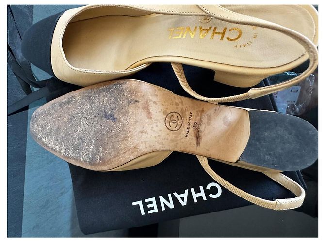 Chanel Two-Tone Slingback Pumps Schwarz Beige - Ansicht 5