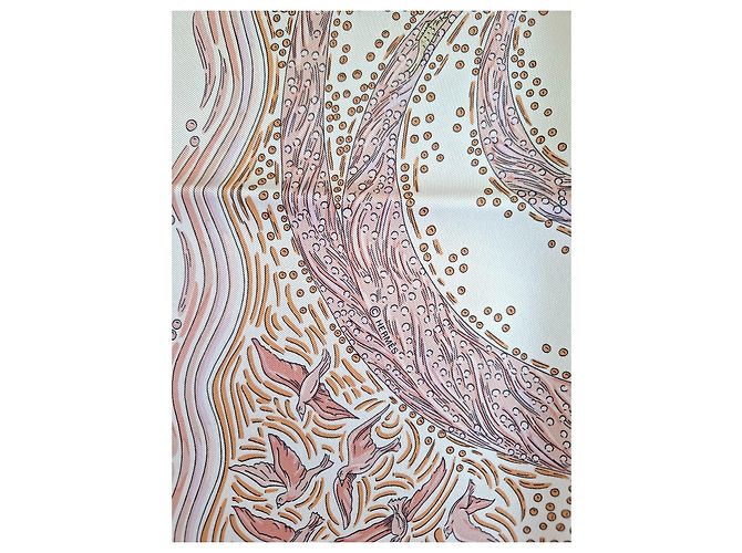 Hermès Pañuelo de seda "Les Arbres de Babel" Castaño Rosa Beige - vista 14