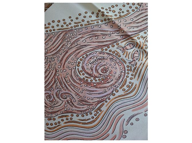 Hermès Pañuelo de seda "Les Arbres de Babel" Castaño Rosa Beige - vista 15