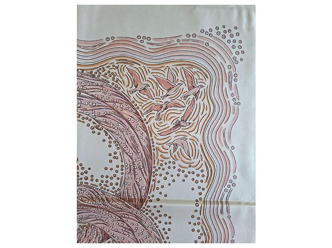Hermès Pañuelo de seda "Les Arbres de Babel" Castaño Rosa Beige - vista 18