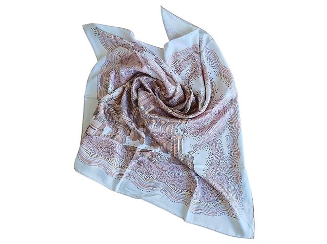 Hermès Pañuelo de seda "Les Arbres de Babel" Castaño Rosa Beige - vista 19