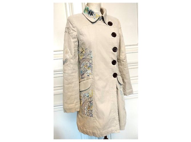 Christian Lacroix Abrigo de Algodón Bordado Multicolor Beige - vista 6